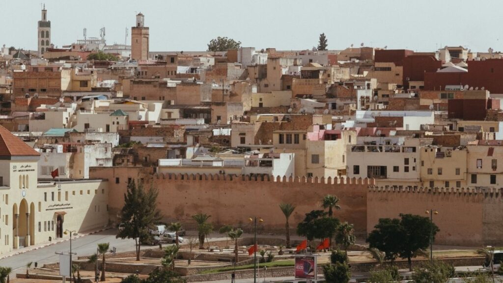 Meknes imperial city gates and medina in Morocco.
