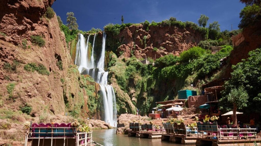 Ouzoud Waterfalls day trip featuring cascading waterfalls and nature in Morocco.