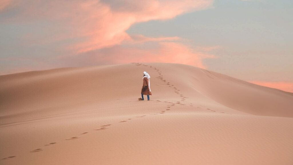 Sahara Desert sand dunes in Morocco.